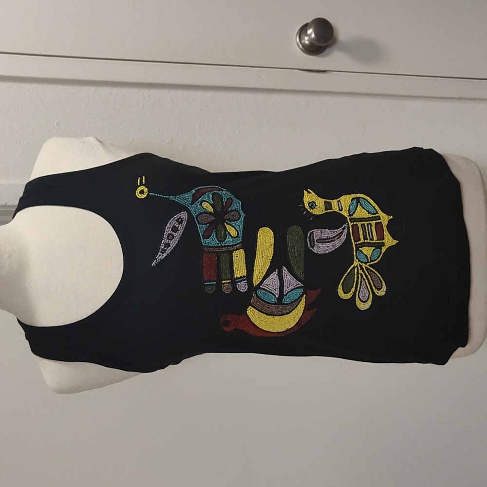 Zara Beaded Bird Racer Back Tank Top M